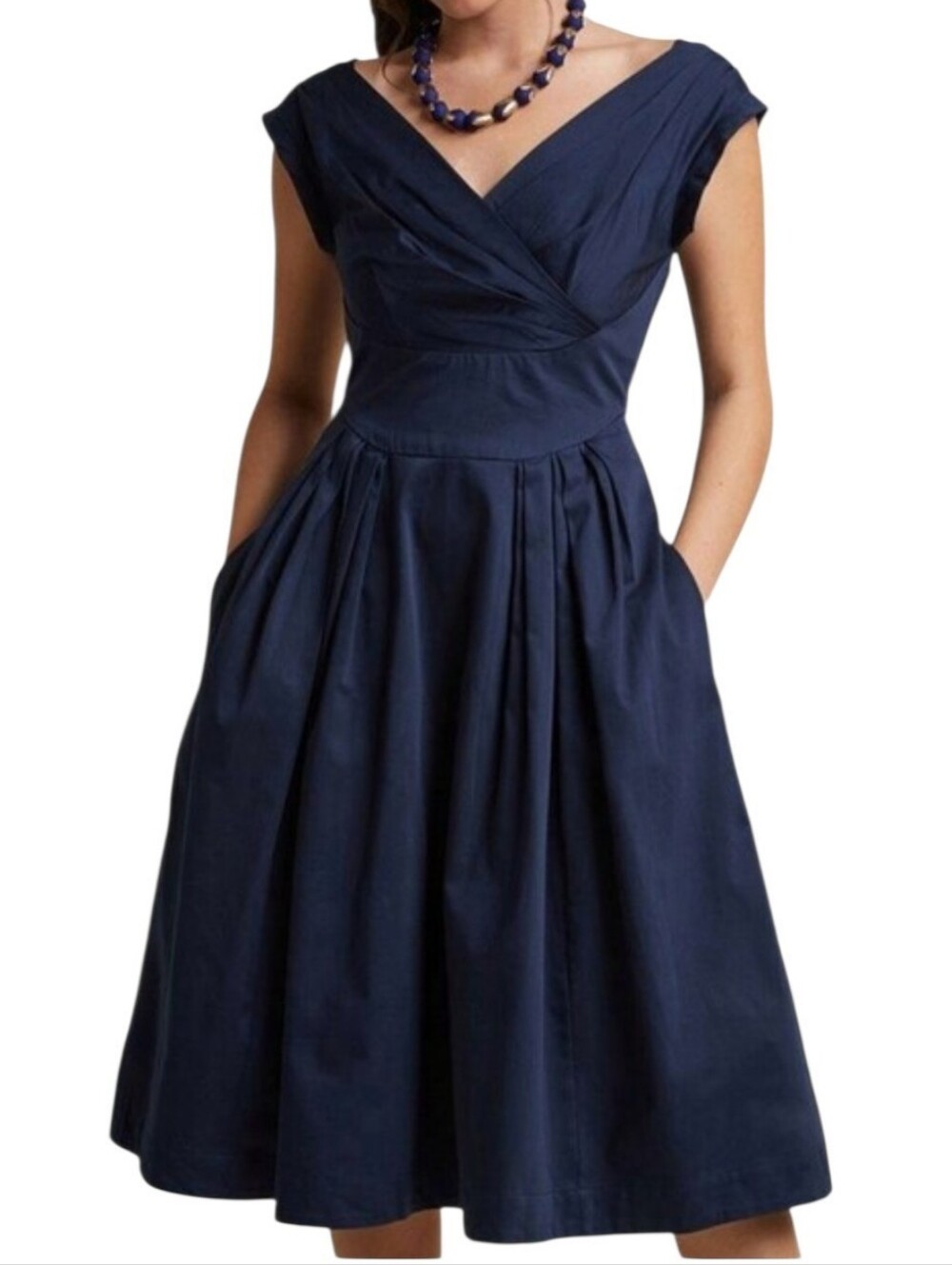 NWT Emily And Fin Florence Swing Dress In Navy Cotton Satin Size Large